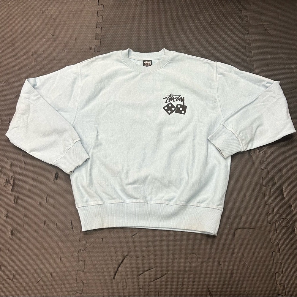Stussy Pigment Dyed Dice Crewneck “Sky Blue”